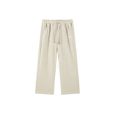 Men's Khaki Drawstring Textured Straight Pants