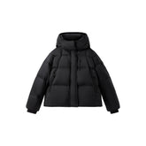 Women's Black Drawstring Hooded Puffer Jacket