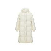 Women's Beige Hooded Extra Long Warm Puffer Jacket