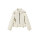 Women's Short Slim-Fit Down Jacket with Layered-Look Collar