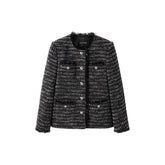Women's Black Gray Raw Edge Tweed Jacket