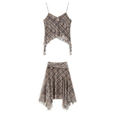 Women's Boho Girl Plaid Skirt Set