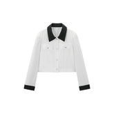 Women's Contrast Collar Cropped Jacket with Modal