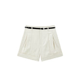 Women's High-Waisted Cuffed Shorts with Belt