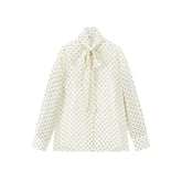 Women's Polka-Dot Long-Sleeve Shirt with Tie Neck