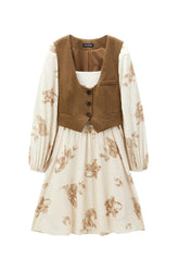Peacebird Women *US Final Sale* Women's Tie Collar Vest Two-piece Sets Dress