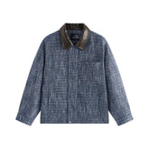Men's Textured Tweed-Style Jacket with PU Collar