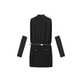 Women's Mock-Neck Knit Dress with Arm Warmers