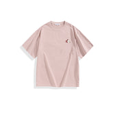 Men's Pink Cotton T-Shirt with Cartoon Embroidery
