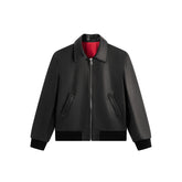 Men's Contrast Short Leather Bomber Jacket