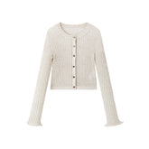 Women's Cropped Linen-Blend Openwork Knit Cardigan