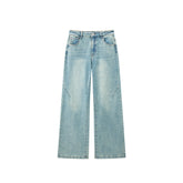 Women's Washed High-Waisted Straight-Leg Jeans