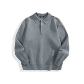 Men's Solid Color Polo-Collar Sweater