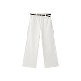 Women's Basic Wide-Leg Casual Pants with Belt