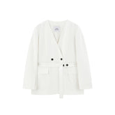 Women's V-Neck Blazer with Detachable Belt