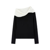 Women's Off-Shoulder Contrast Twist-Knot Knit Top
