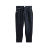 Men's Warm Contrast-Stitch Straight Jeans