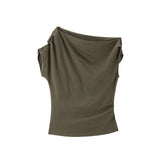 Women's Off-Shoulder Pleated Acetate T-Shirt