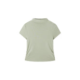 Women's Cropped Slim-Fit Antibacterial Mock-Neck T-Shirt