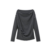 Women's Striped Straight-Neck Long-Sleeve T-Shirt