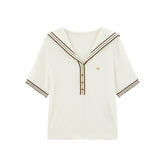 *US Final Sale* Women's Contrast-Trim Knit Top with Sailor Collar