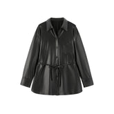 Women's PU Leather Trench-Style Long-Sleeve Shirt