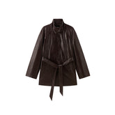 Women's Trench-Style Waxed PU Jacket