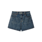 Women's Vintage Washed Wide-Leg Denim Shorts
