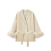 Women's Wool Coat with Detachable Fox Fur Cuffs