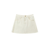 Women's Beige High-Waisted Denim Skort