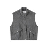 Women's Short Wool Vest Coat with Stand Collar