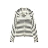 Women's Wool-Blend Striped Wide-Lapel Knit Sweater