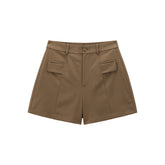 Women's Brown High-Waisted A-Line Shorts