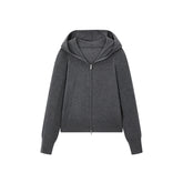 Women's Cropped Padded-Shoulder Hooded Cardigan