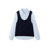 Women's Striped Long-Sleeve Shirt & Vest Two-Piece Set