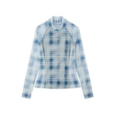 Women's Mock-Neck Ombre Plaid Top
