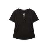Women's Ruched Henley T-Shirt with Silk Blend