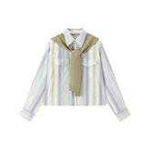 Women's Striped Shirt with Detachable Cape