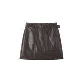 Women's PU A-Line Skirt with Detachable Belt