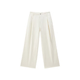 Women's Beige Cotton-Blend Wide-Leg Jeans