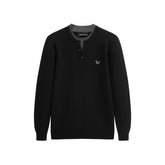 Men's Contrast-Panel Henley Knit Sweater