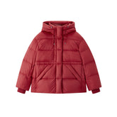 Women's Red Drawstring-Waist Down Jacket