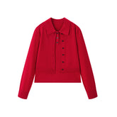 Women's Wool-Blend Polo Cardigan Set