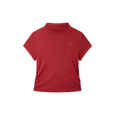 Women's Red Half Turtleneck Slim Fit T-shirt