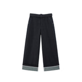 Women's Turn-Up Hem Wide-Leg Jeans