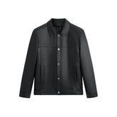 Men's Embossed Short Leather Jacket with Down Liner