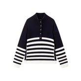 Women's Pure Wool Mock-Neck Striped Sweater