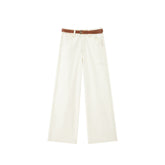Women's White Wide-Leg Jeans with Belt
