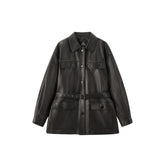 Women's Textured Oversized Leather Jacket