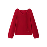 Women's V-Neck Cutout Tie-Detailed Statement Knit Top